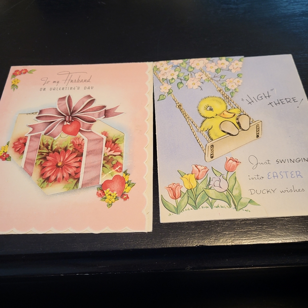 Vintage Pink Floral Gift Box & Easter Duck Greeting Cards